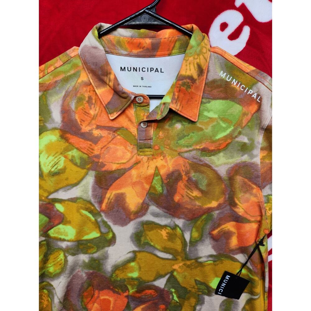 Municipal Polo Shirt Mens Small Floral Performance Stretch Golf Athletic NWT